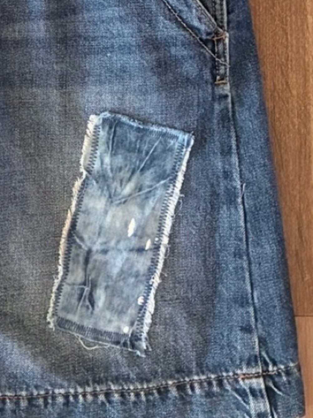 Upcycled Denim Overalls Skirt. Recycled Denim. Blessed. Large*. - Picture 6 of 10
